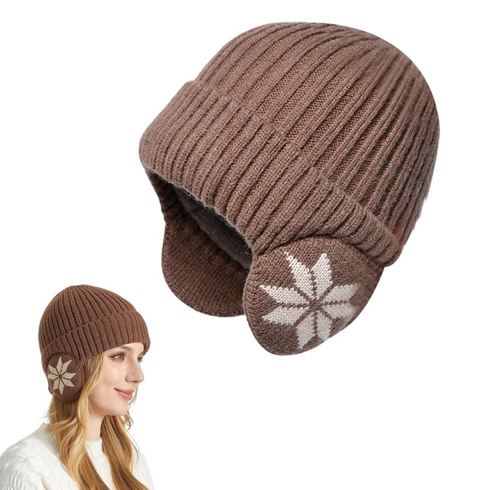 2-in-1 Warm Knitted Ear Flap Beanie Knitted Hat Coffee