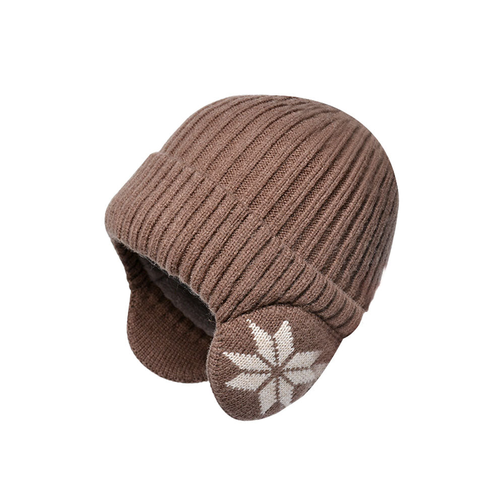 2-in-1 Warm Knitted Ear Flap Beanie Knitted Hat Coffee