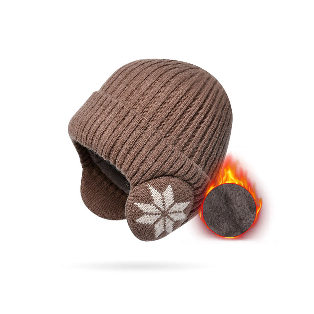 2-in-1 Warm Knitted Ear Flap Beanie Knitted Hat Coffee
