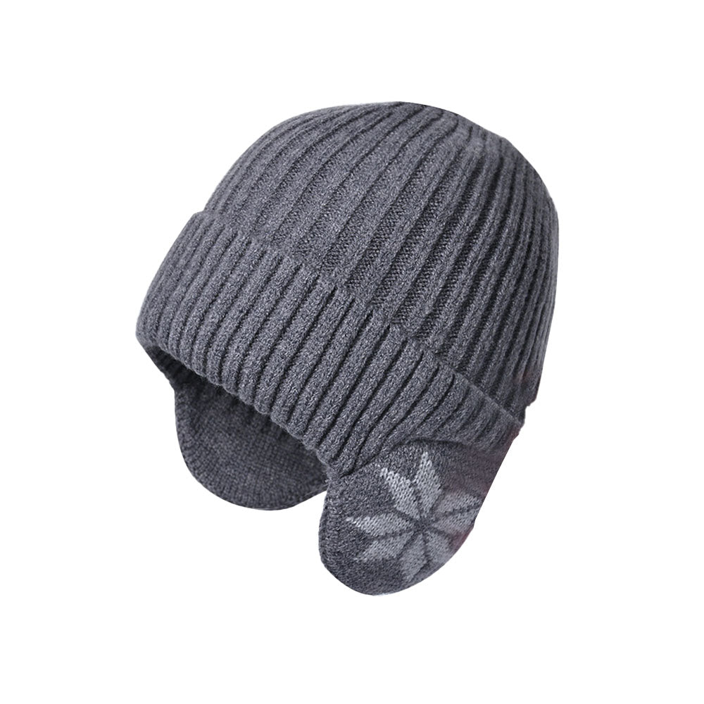 2-in-1 Warm Knitted Ear Flap Beanie Knitted Hat Grey