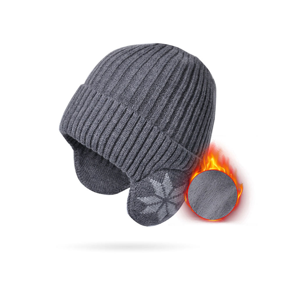 2-in-1 Warm Knitted Ear Flap Beanie Knitted Hat Grey
