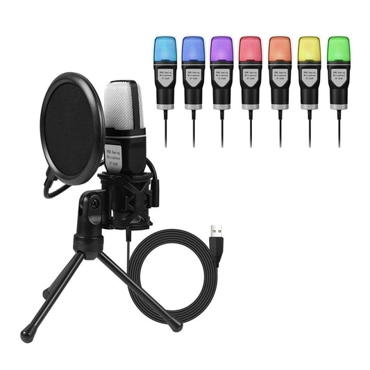 USB Condenser Microphone RGB Gaming Microphone with Tripod Stand