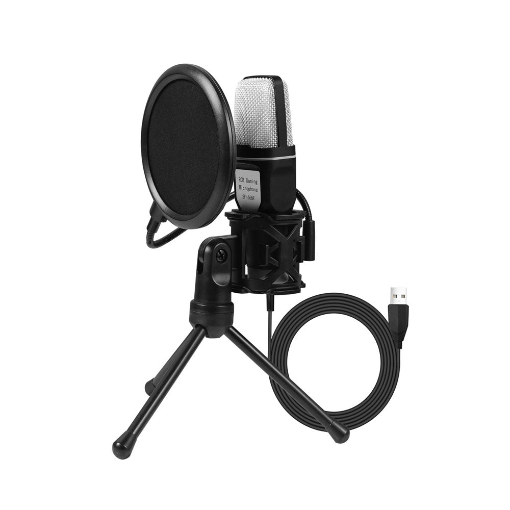 USB Condenser Microphone RGB Gaming Microphone with Tripod Stand