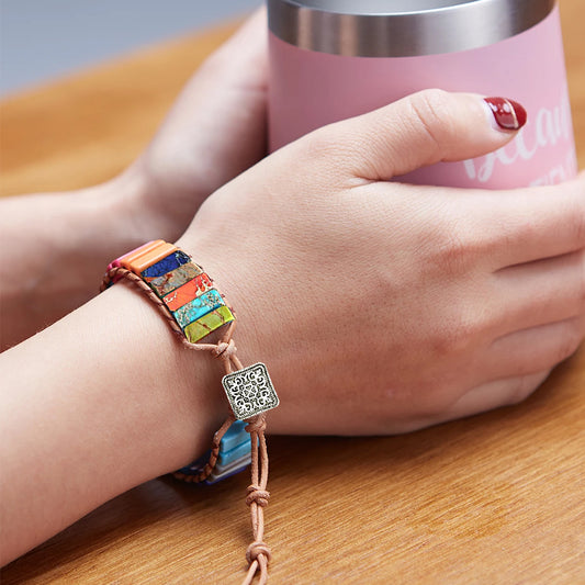 7 Chakra Bracelets Boho Leather Wrap Bracelet Women Men Friendship Jewelry ST2