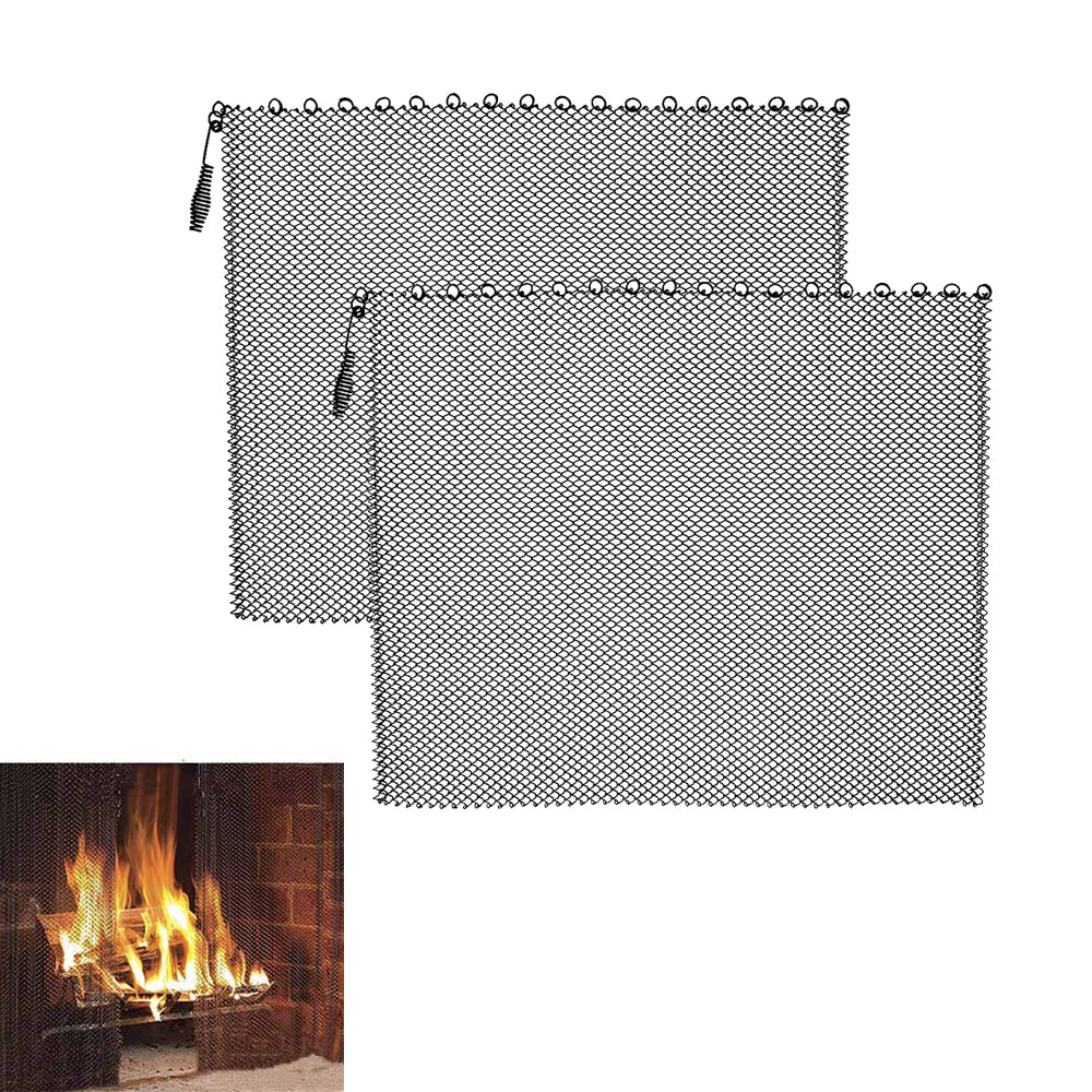 2Pcs 61 x 50.8cm Fireplace Mesh Screen Curtains Decorative Spark Guard Chain