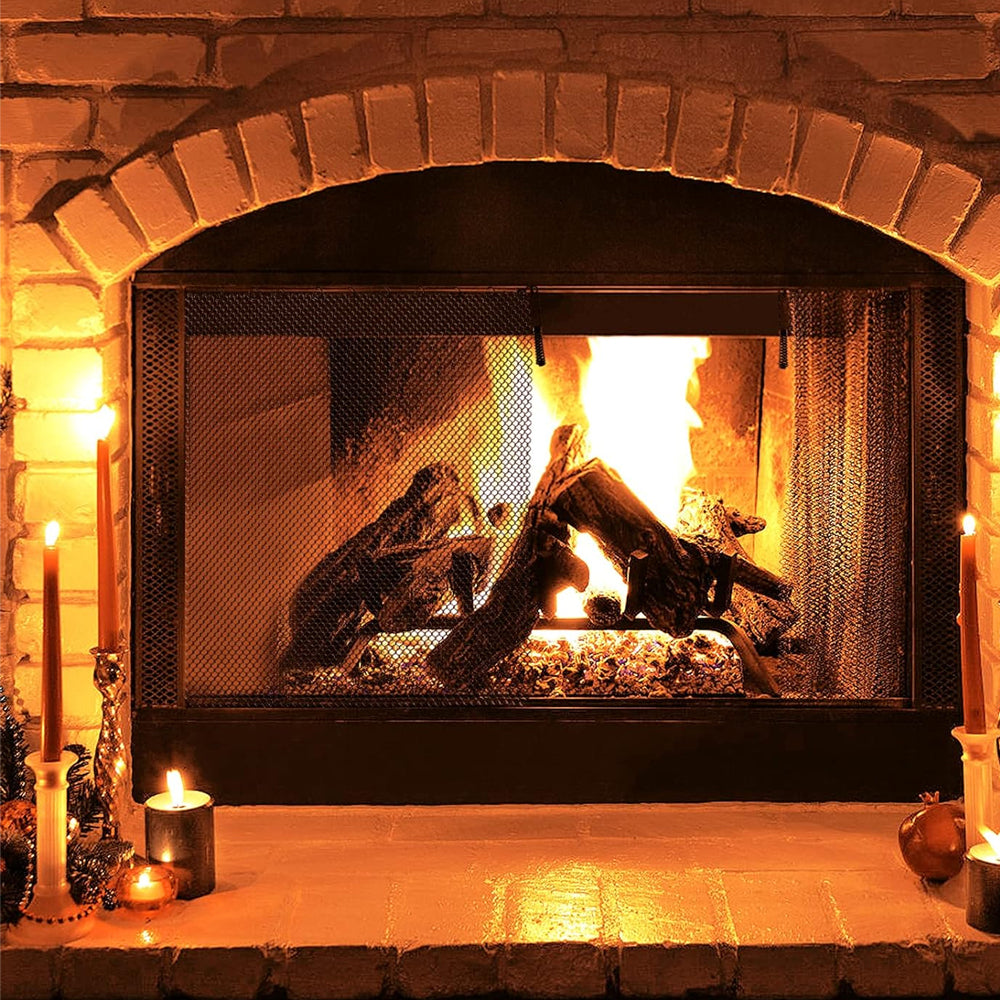 2Pcs 61 x 45.7cm Fireplace Mesh Screen Curtains Decorative Spark Guard Chain