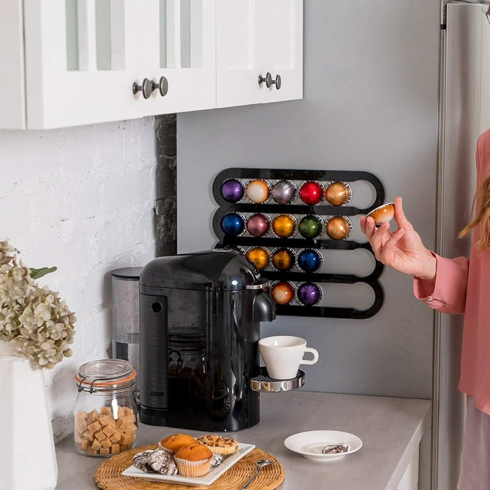 Magnetic Wall Mounted Coffee Capsule Holder for Nespresso Vertuo Capsules Black