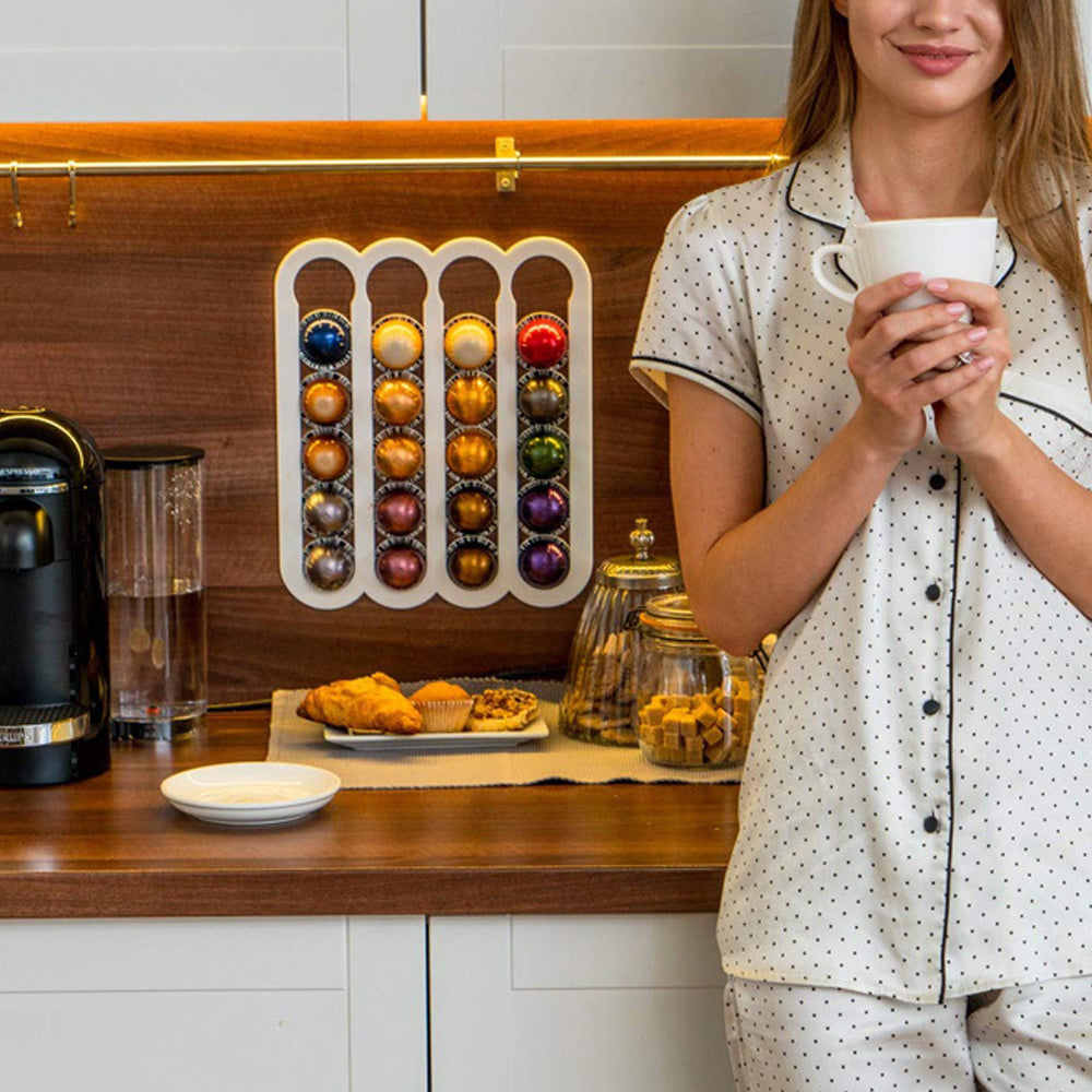 Magnetic Wall Mounted Coffee Capsule Holder for Nespresso Vertuo Capsules White