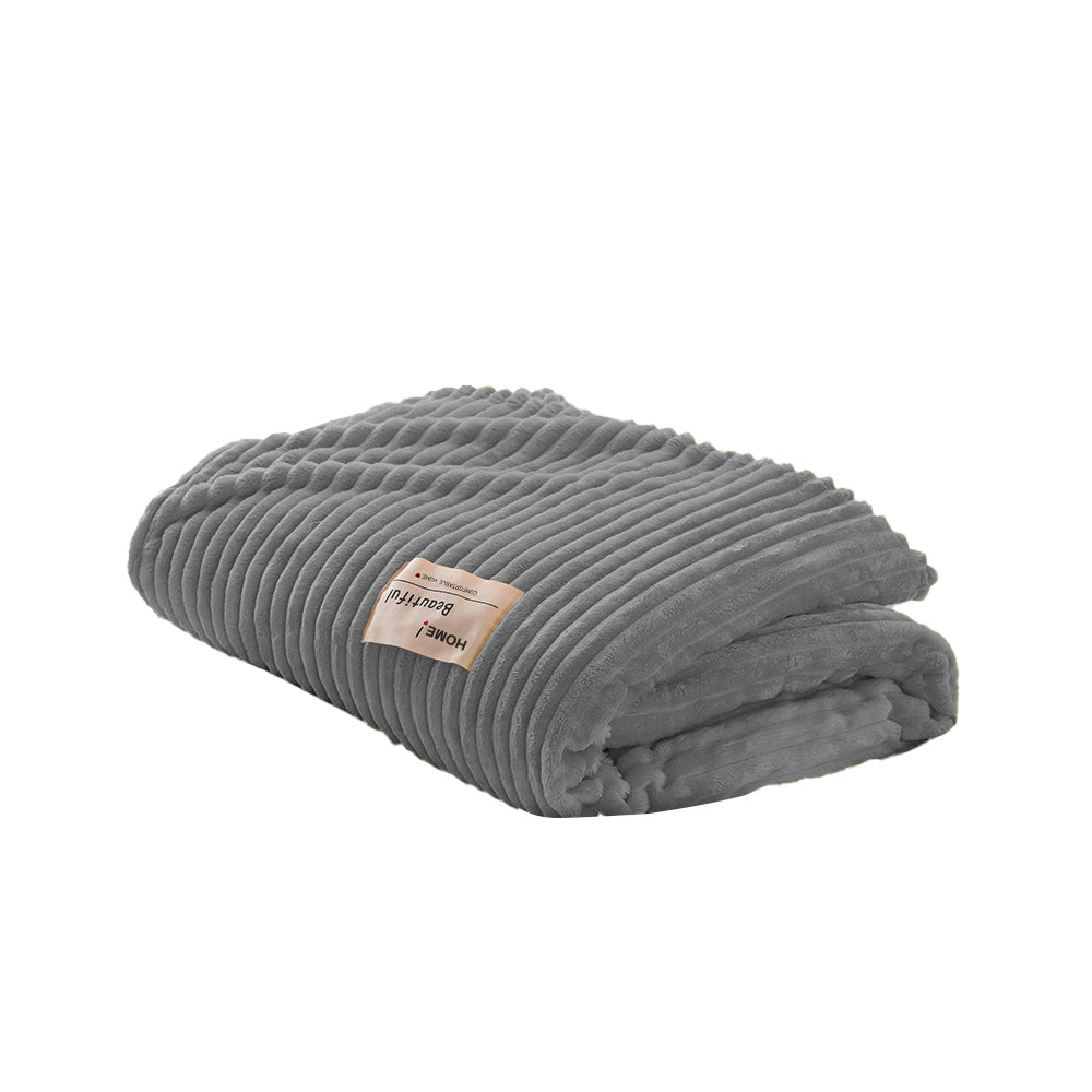 200x230cm Solid Soft Flannel Plush Throw Sofa Bedding Blanket Grey