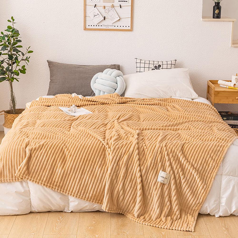 200x230cm Solid Soft Flannel Plush Throw Sofa Bedding Blanket Khaki