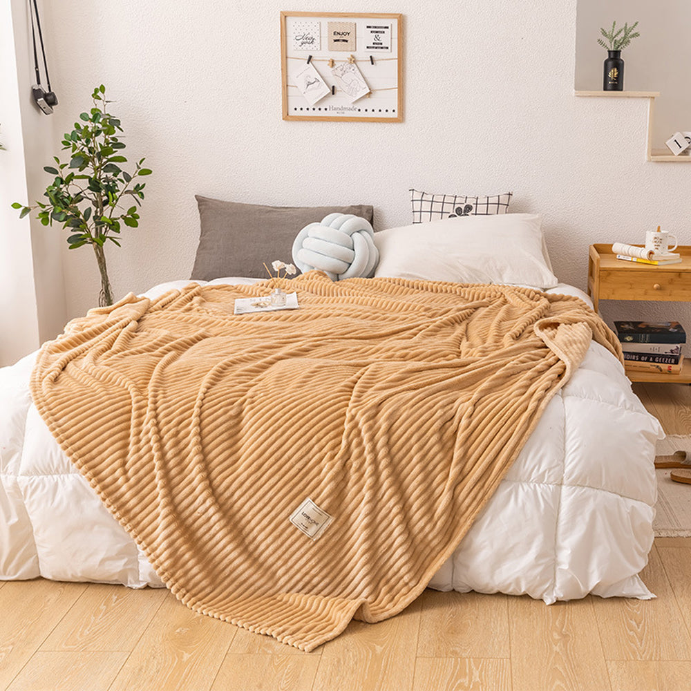200x230cm Solid Soft Flannel Plush Throw Sofa Bedding Blanket Khaki