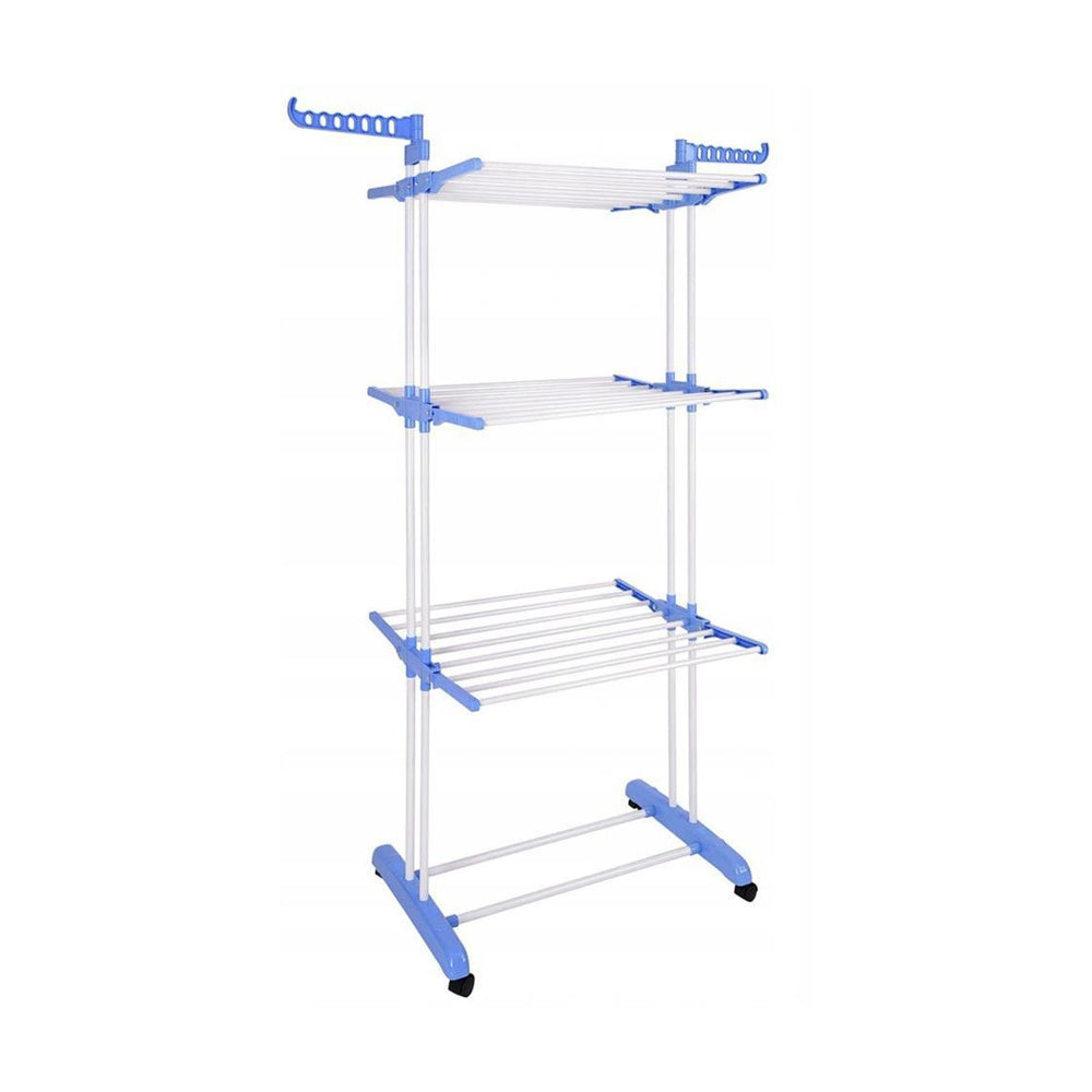 4-Tier Clothes Drying Airer Foldable Stainless Steel Movable Drying Rack Blue