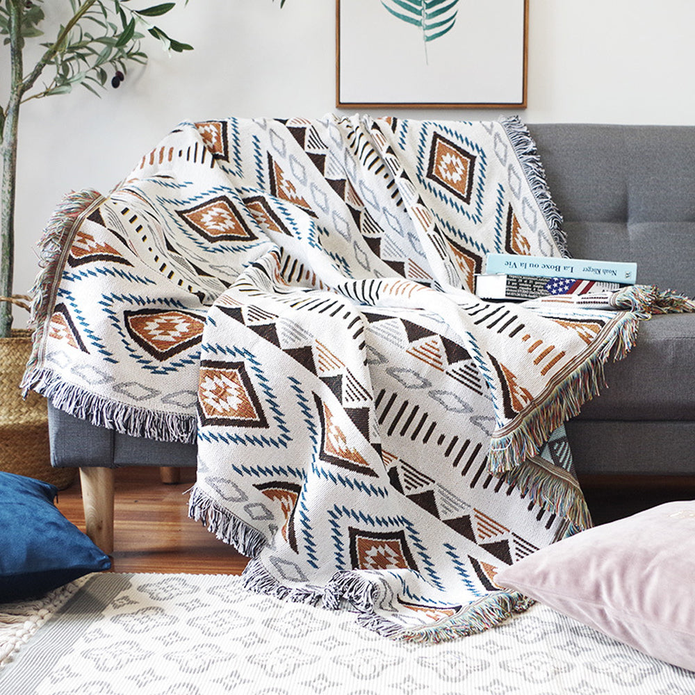 130x160cm Aztec Throw Blanket Bohemian Sofa Throw Blanket with Tassels ST1