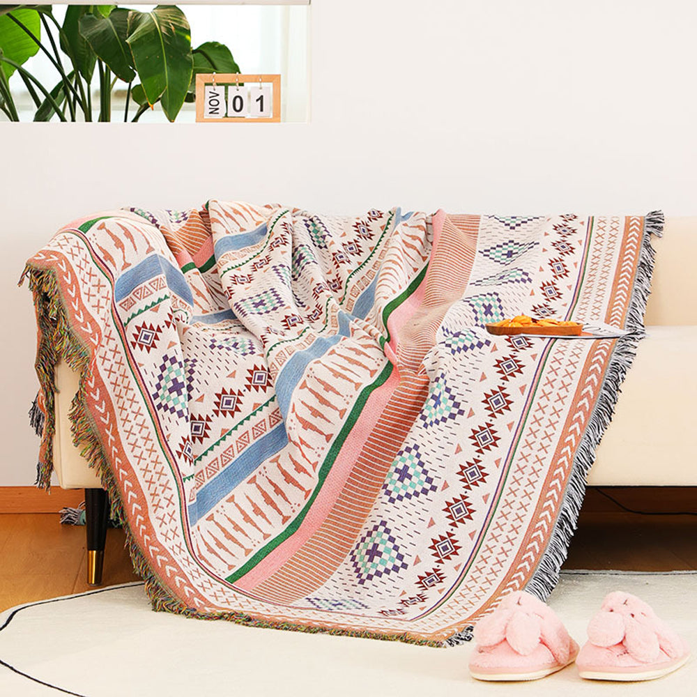 130x160cm Aztec Throw Blanket Bohemian Sofa Throw Blanket with Tassels ST2