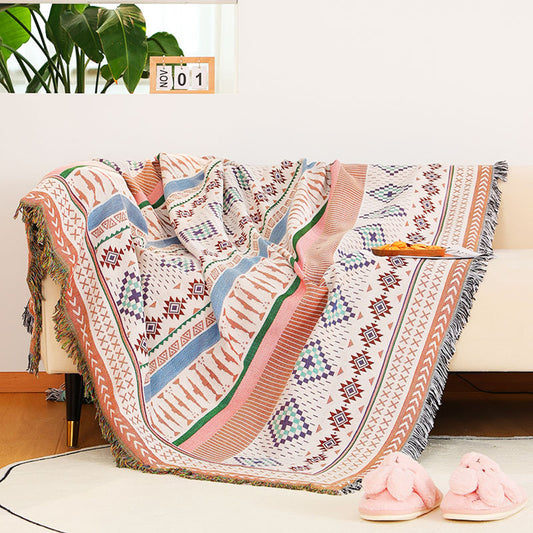 130x160cm Aztec Throw Blanket Bohemian Sofa Throw Blanket with Tassels ST2