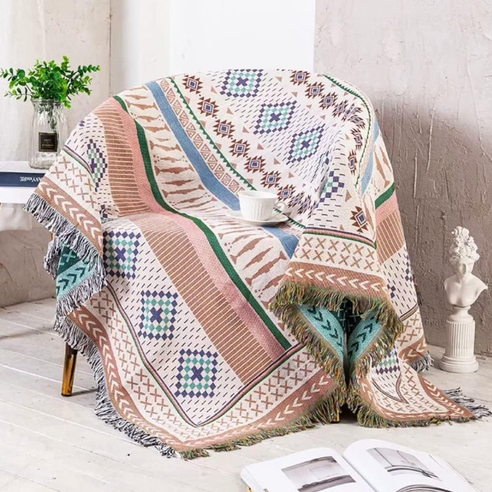 130x160cm Aztec Throw Blanket Bohemian Sofa Throw Blanket with Tassels ST2