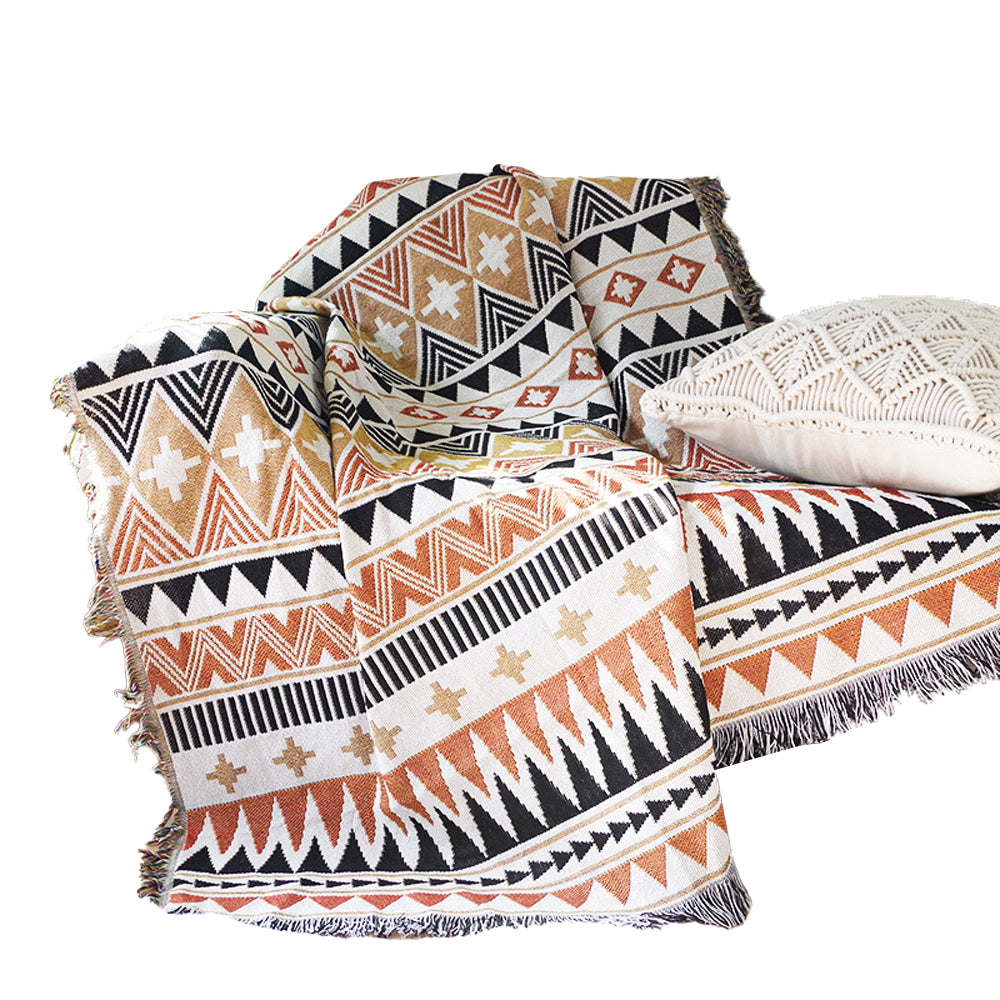 130x160cm Aztec Throw Blanket Bohemian Sofa Throw Blanket with Tassels ST4