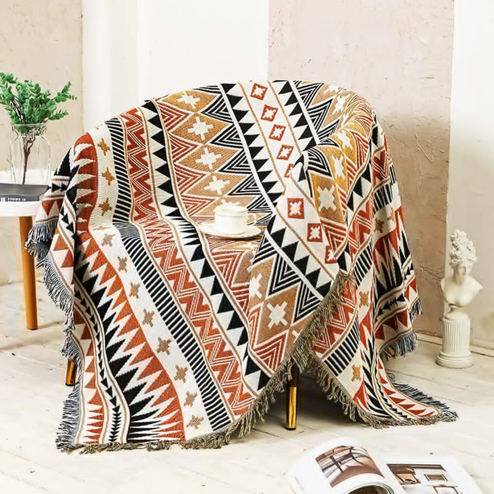 130x160cm Aztec Throw Blanket Bohemian Sofa Throw Blanket with Tassels ST4