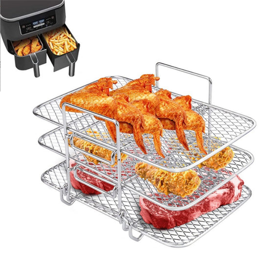 3-Layered Stainless Steel Air Fryer Rack Compatible with Ninja DZ201 DZ401