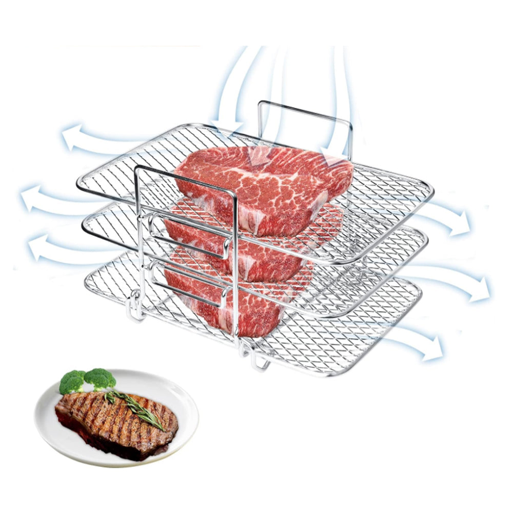 3-Layered Stainless Steel Air Fryer Rack Compatible with Ninja DZ201 DZ401