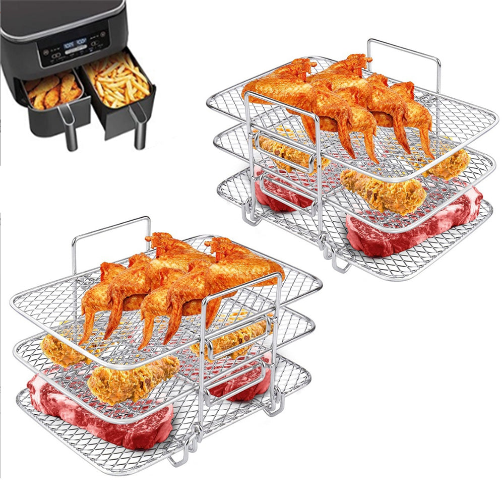 2Pcs 3-Layered Stainless Steel Air Fryer Rack Compatible with Ninja DZ201 DZ401