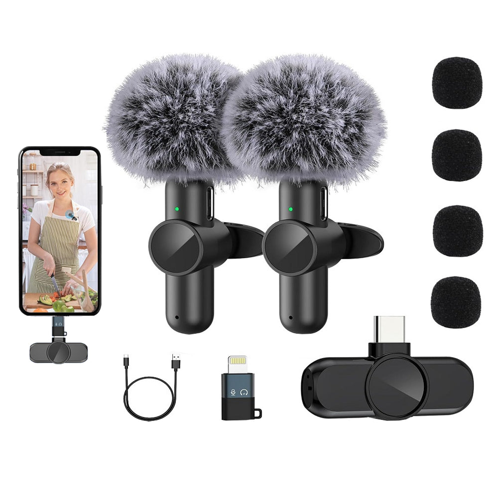 2Pcs Lavalier Wireless Microphone Plug-Play Noise Reduction Microphone for Apple