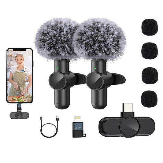 2Pcs Lavalier Wireless Microphone Plug-Play Noise Reduction Microphone for Apple
