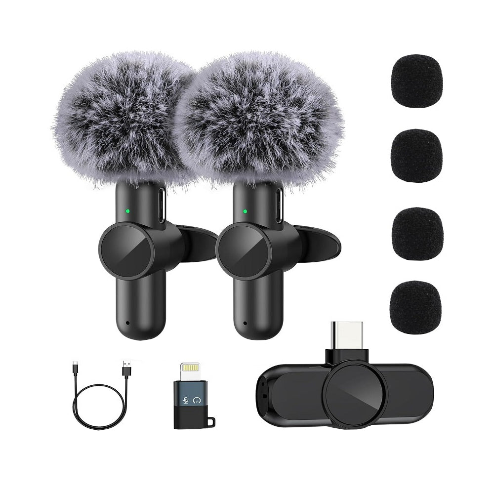 2Pcs Lavalier Wireless Microphone Plug-Play Noise Reduction Microphone for Apple