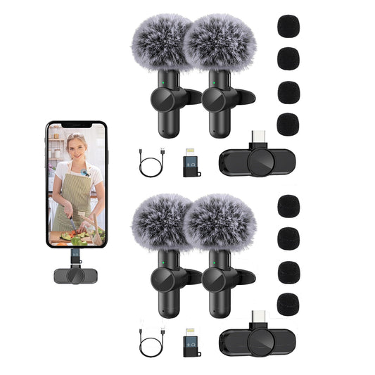 4Pcs Lavalier Wireless Microphone Plug-Play Noise Reduction Microphone for Apple