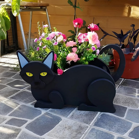 Cat Plant Pot Cute PVC Garden Cat Planter for Indoor Outdoor Plants Black