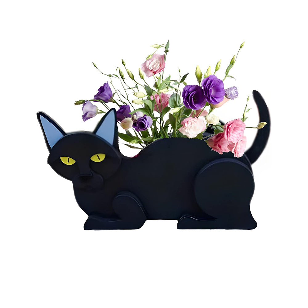 Cat Plant Pot Cute PVC Garden Cat Planter for Indoor Outdoor Plants Black