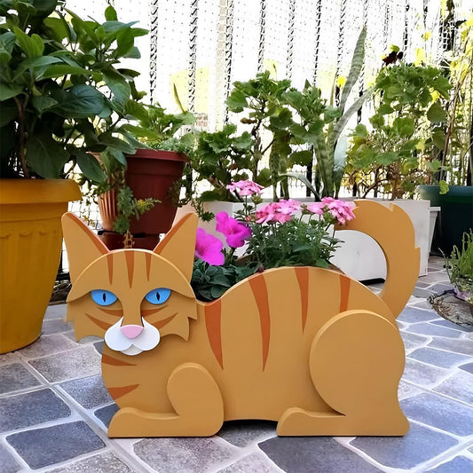 Cat Plant Pot Cute PVC Garden Cat Planter for Indoor Outdoor Plants Brown
