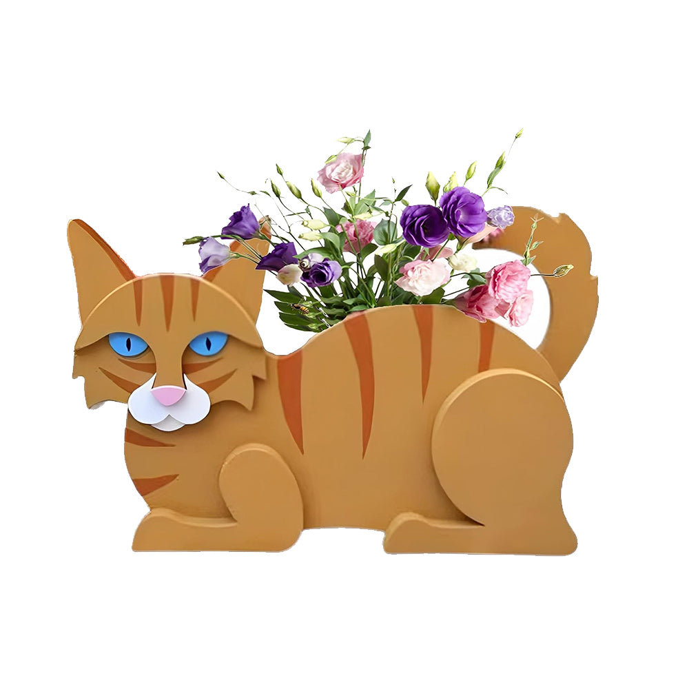 Cat Plant Pot Cute PVC Garden Cat Planter for Indoor Outdoor Plants Brown