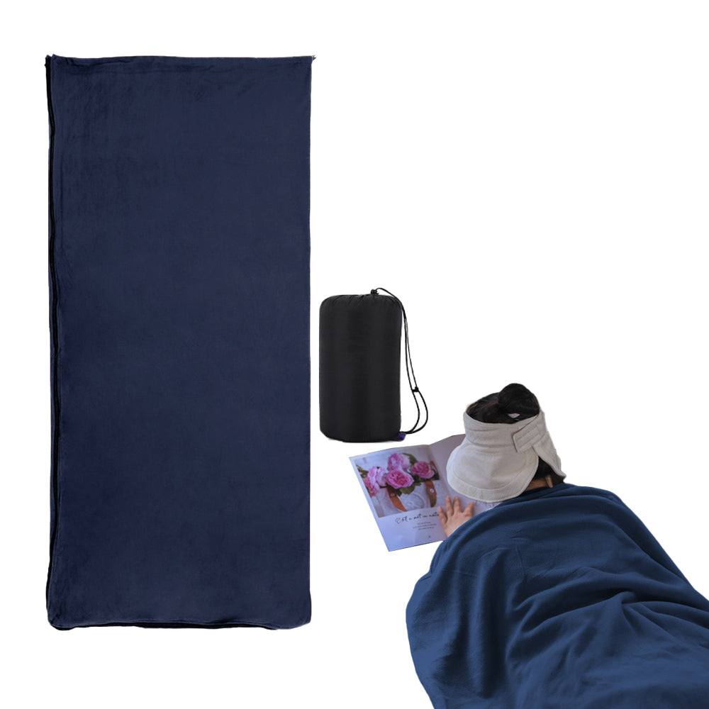 Fleece Sleeping Bag Liner Portable Travel Sleeping Sack Sheet Dark Blue