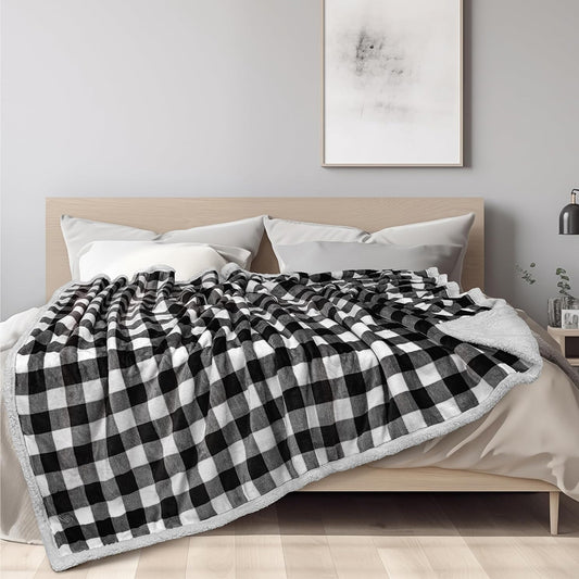 125x145cm Reversible Plush Blanket Flannel Fleece Throw Blanket for Sofa Black