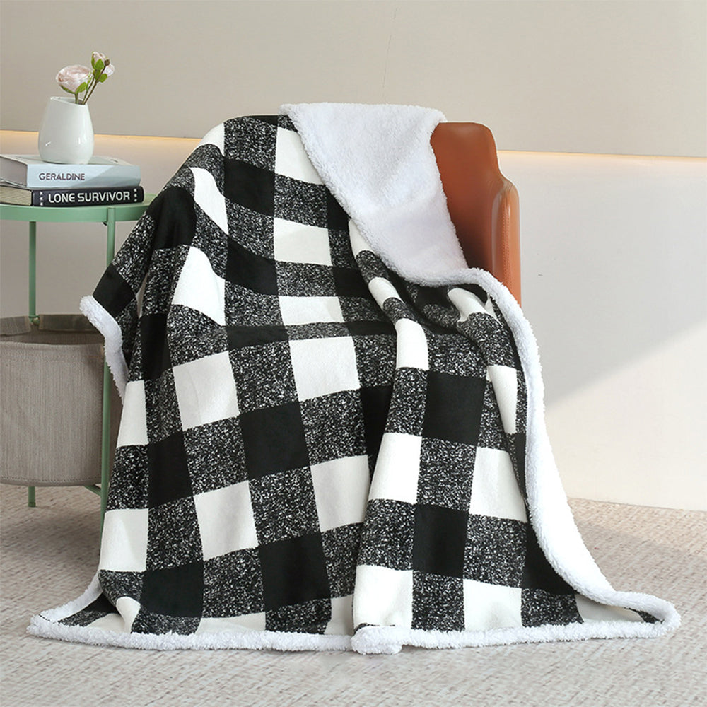 125x145cm Reversible Plush Blanket Flannel Fleece Throw Blanket for Sofa Black