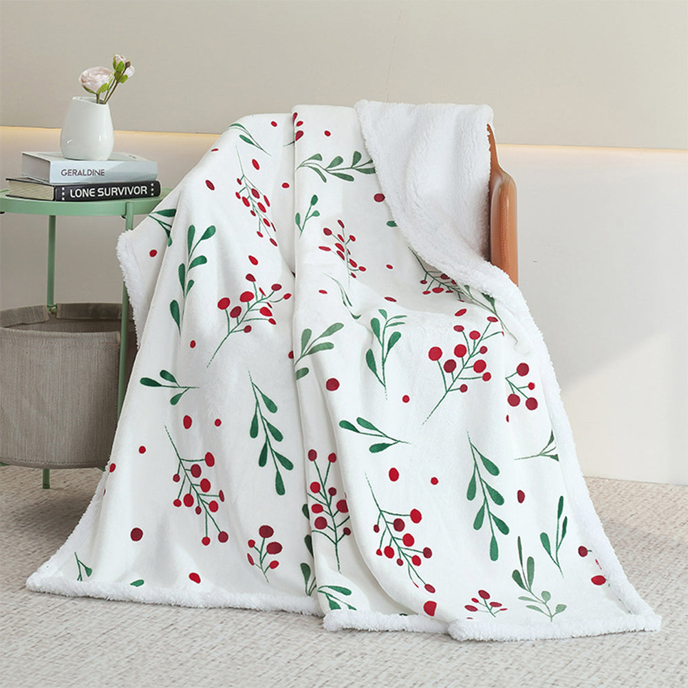 125x145cm Reversible Plush Blanket Flannel Fleece Throw Blanket for Sofa White