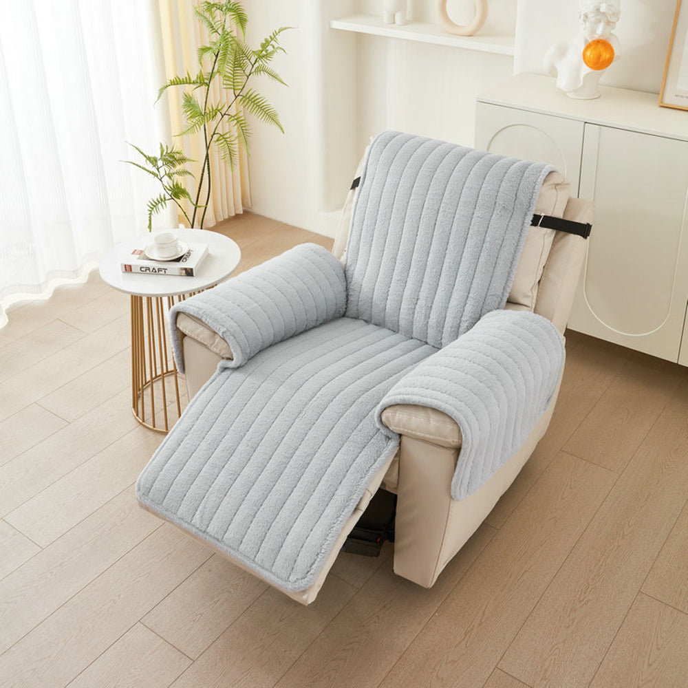 T-Shaped Plush Recliner Couch Cover Anti-Slip Recliner Slipcover Grey