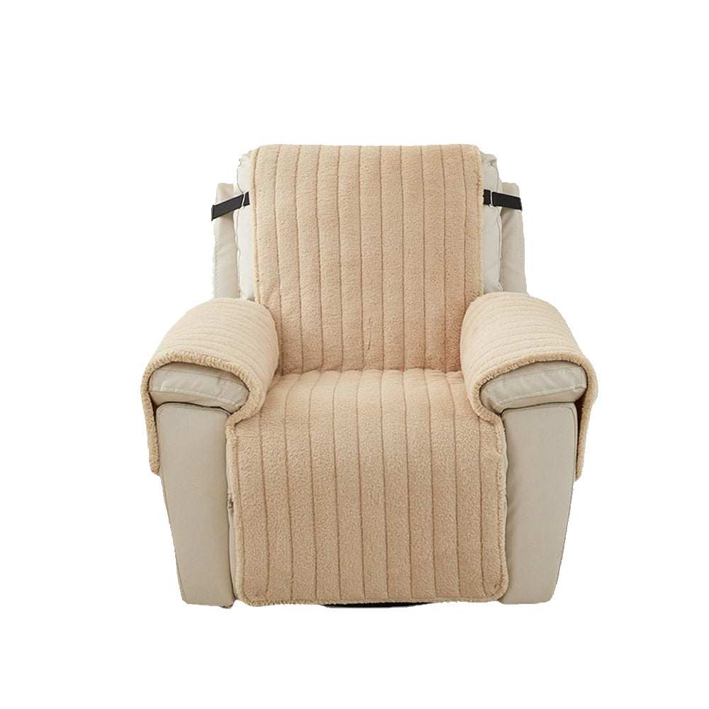 T-Shaped Plush Recliner Couch Cover Anti-Slip Recliner Slipcover Khaki