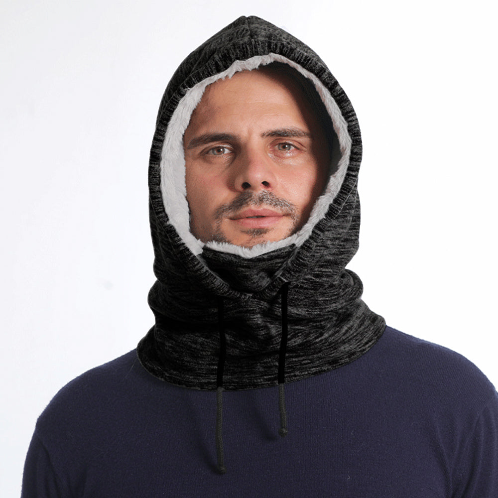 Thick Fleece Windproof Hooded Neck Warmer Winter Balaclava for Men Black