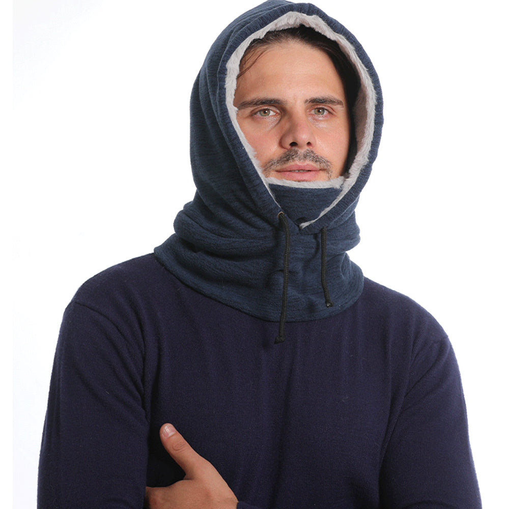 Thick Fleece Windproof Hooded Neck Warmer Winter Balaclava for Men Dark Blue