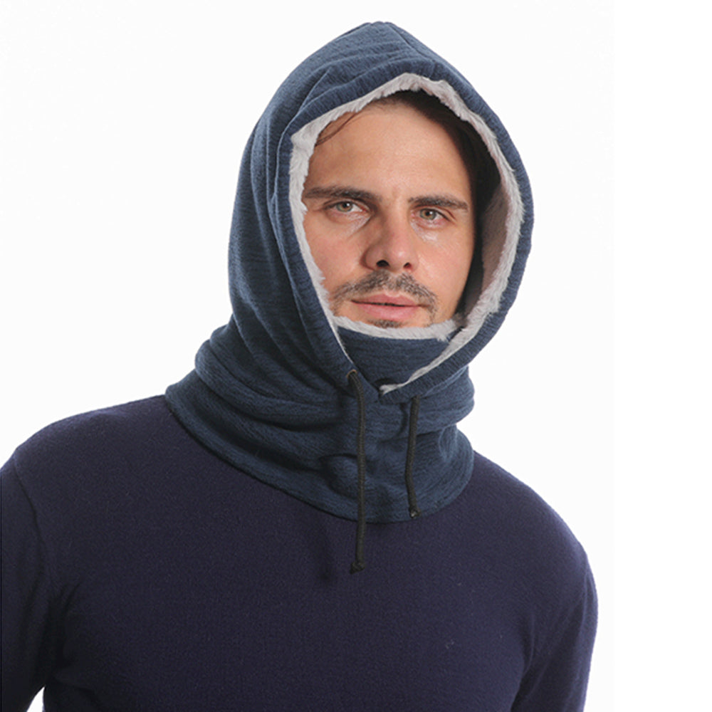 Thick Fleece Windproof Hooded Neck Warmer Winter Balaclava for Men Dark Blue