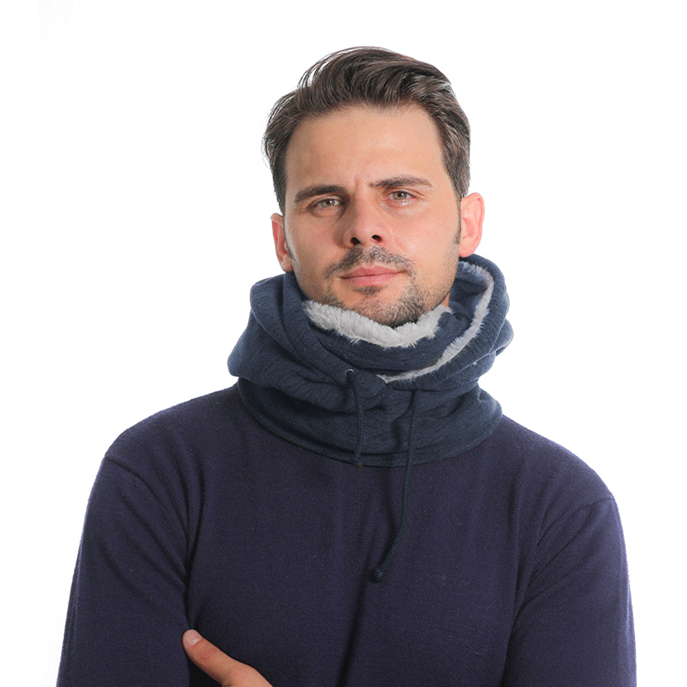 Thick Fleece Windproof Hooded Neck Warmer Winter Balaclava for Men Dark Blue