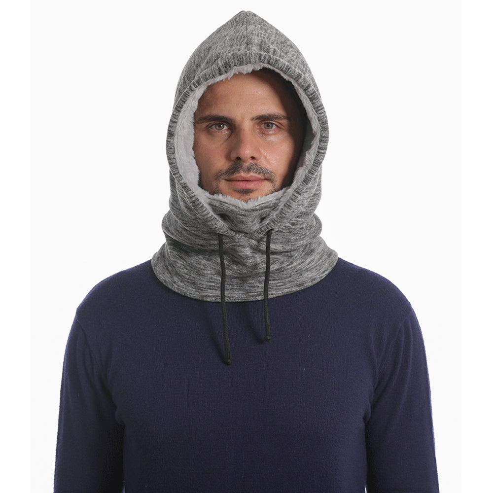 Thick Fleece Windproof Hooded Neck Warmer Winter Balaclava for Men Grey
