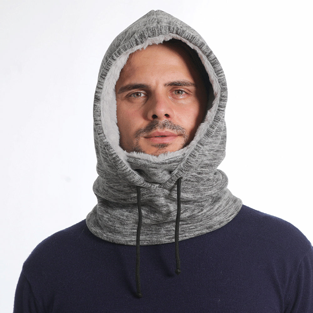 Thick Fleece Windproof Hooded Neck Warmer Winter Balaclava for Men Grey