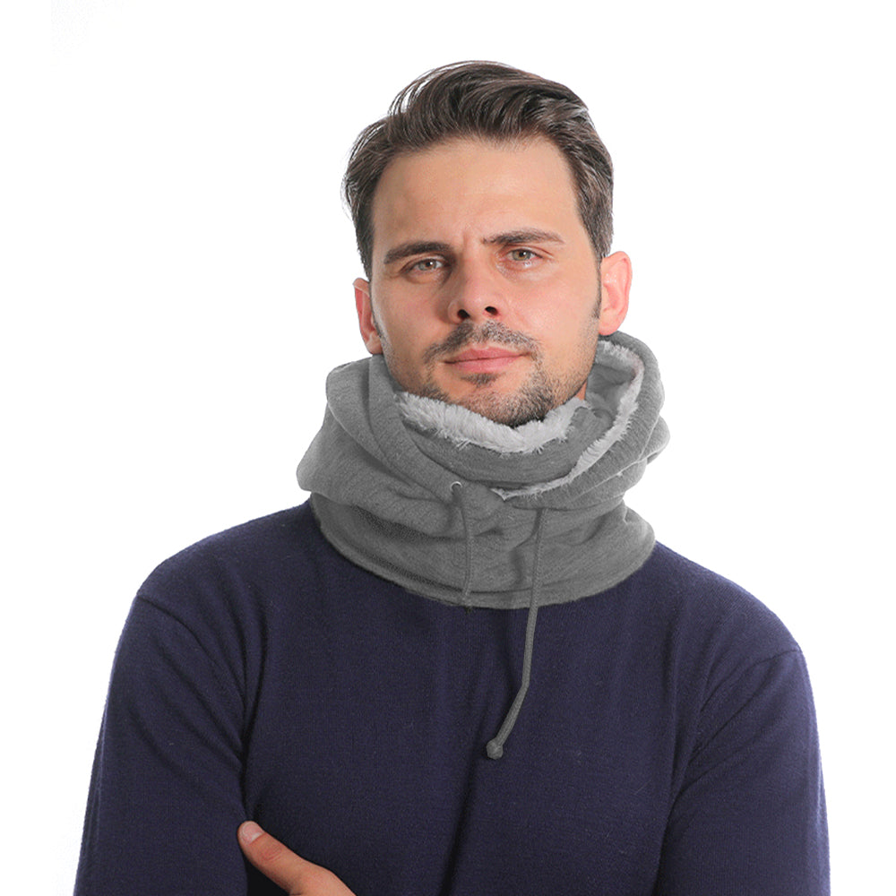 Thick Fleece Windproof Hooded Neck Warmer Winter Balaclava for Men Grey