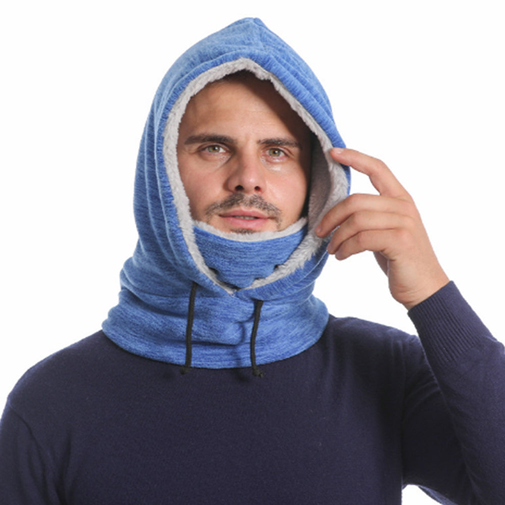 Thick Fleece Windproof Hooded Neck Warmer Winter Balaclava for Men Light Blue