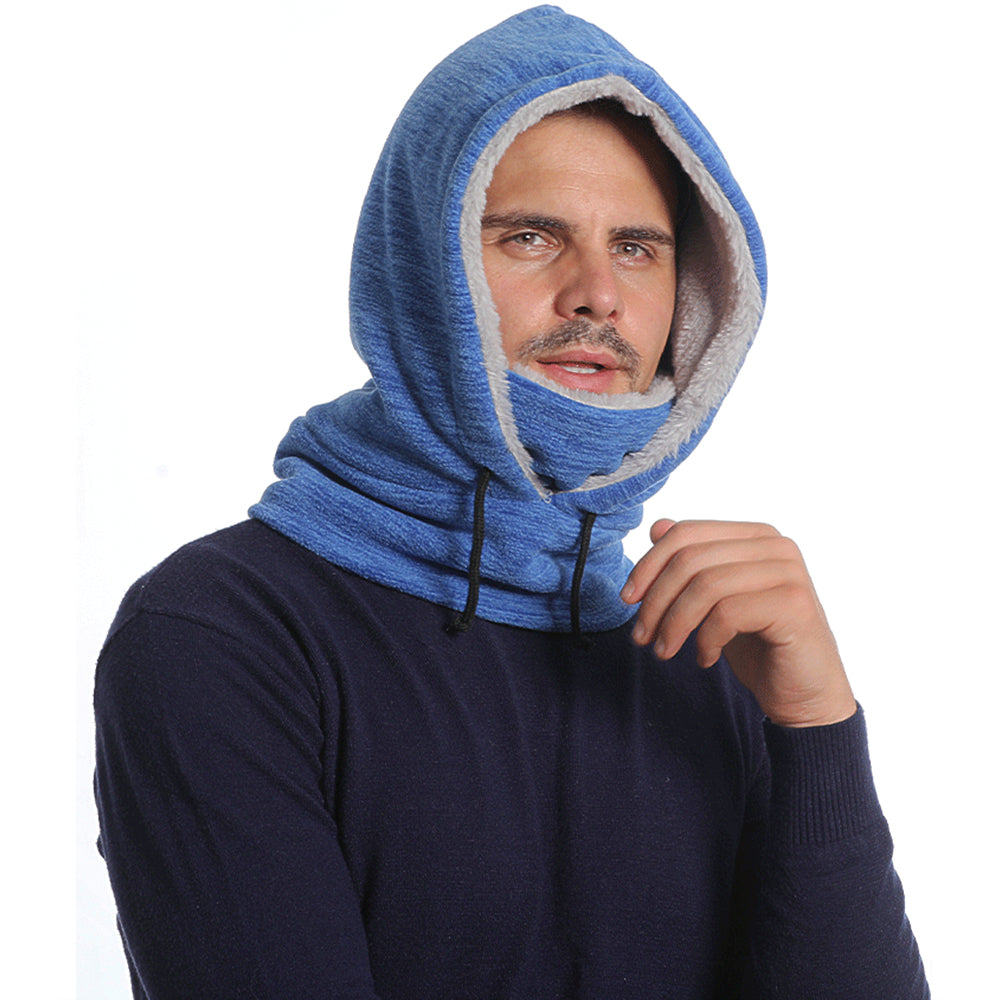Thick Fleece Windproof Hooded Neck Warmer Winter Balaclava for Men Light Blue