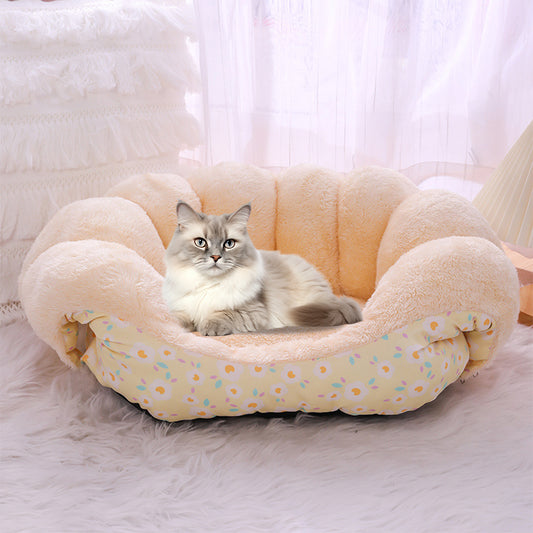 2-in-1 Bed and Couch Warming Cat Sofa Bed Yellow