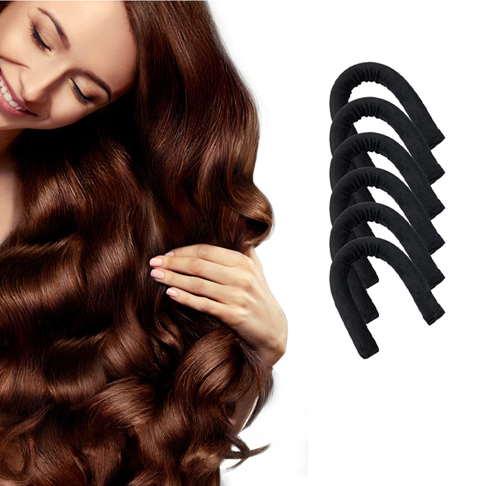 6Pcs Heatless Hair Curler for Long Medium Hair Curls Black
